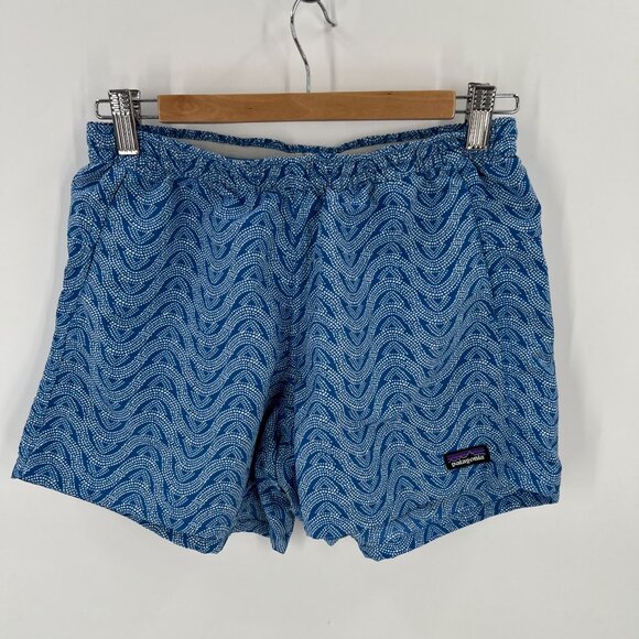 Patagonia Women's S Blue Dotted Wave Print Baggies Shorts Elastic Drawstring - Picture 12 of 12